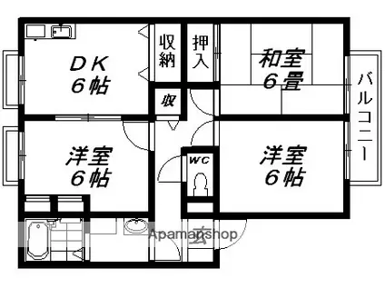 由福ハウス木幡(3DK/1階)の間取り写真