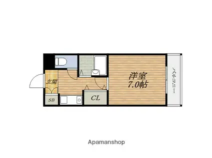 シャトレ豊津1(1K/3階)の間取り写真