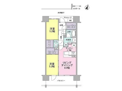 リビオレゾン梅田カサーレ(2LDK/4階)の間取り写真