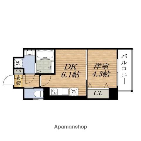 RIDGE GARDEN江坂Ⅰ(1DK/7階)の間取り写真