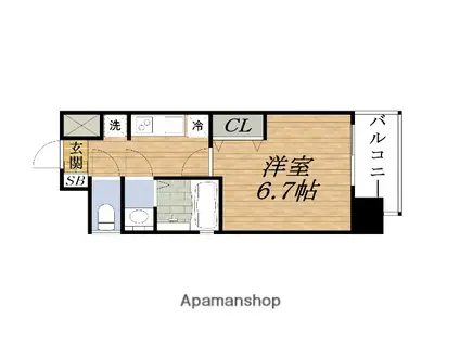 ファーストフィオーレESAKAウエスト(1K/4階)の間取り写真