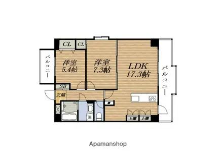 プロスパーみなみすいた公園(2LDK/8階)の間取り写真