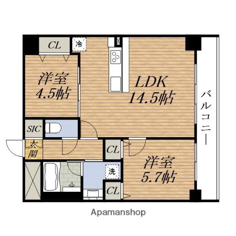 CALME小西V(2LDK/6階)の間取り写真