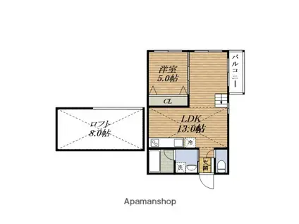 ウッディ穂波(1LDK/2階)の間取り写真
