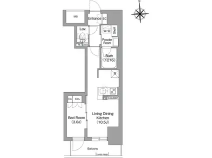 コンフォリア・リヴ博労町一丁目Q(1LDK/4階)の間取り写真