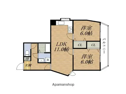 ヴィラウッドランドⅡ(2LDK/2階)の間取り写真