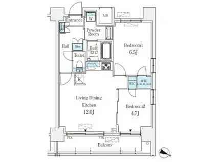京町堀ビューアパートメント(2LDK/12階)の間取り写真
