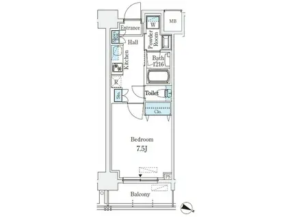 京町堀ビューアパートメント(1K/2階)の間取り写真