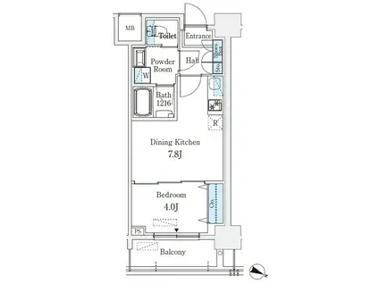 京町堀ビューアパートメント(1DK/8階)の間取り写真
