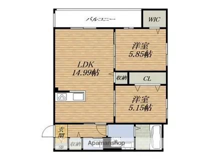ベルヴェーレ佐井寺(2LDK/1階)の間取り写真