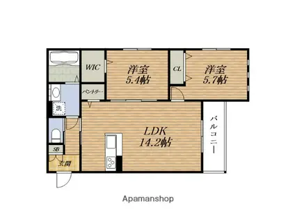 ベルヴェーレ佐井寺(2LDK/1階)の間取り写真