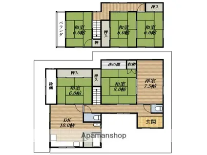 阪急電鉄千里線 豊津駅(大阪) 徒歩2分 2階建 築45年(6DK)の間取り写真