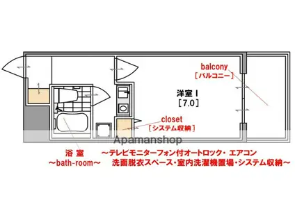エスリード難波(1K/7階)の間取り写真