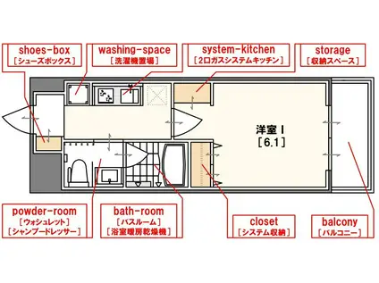 エステムプラザ難波ウエストリバークロス(1K/15階)の間取り写真