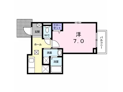 プラムコートⅡ(1K/1階)の間取り写真