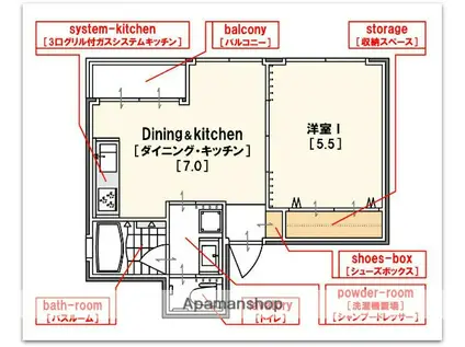 清和マンション(1DK/5階)の間取り写真