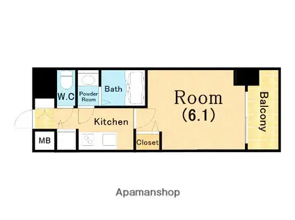 プレサンスタワー難波ウエスト(1K/2階)の間取り写真
