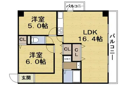ユンヌホワイエ(2LDK/7階)の間取り写真