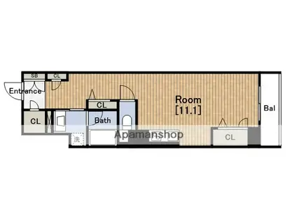 グランルージュ谷町六丁目(ワンルーム/2階)の間取り写真