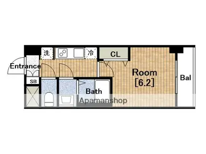 プレサンス上町台夕陽丘(1K/2階)の間取り写真