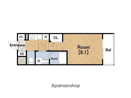 エスリード難波ザ・ゲート(1K/15階)の間取り写真