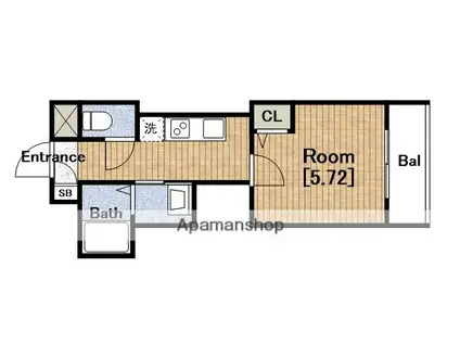 グランパシフィック玉出(1K/4階)の間取り写真