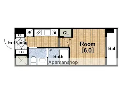 エグゼ弁天町(1K/6階)の間取り写真