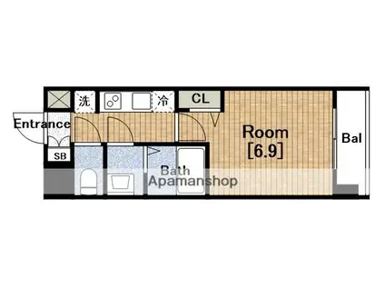 プレミアムコート阿波座ウエスト(1K/13階)の間取り写真