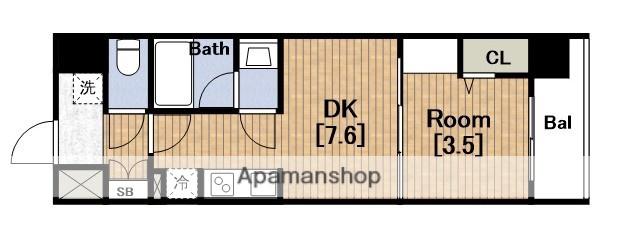 URBANEX難波ウエスト(1DK/15階)の間取り写真