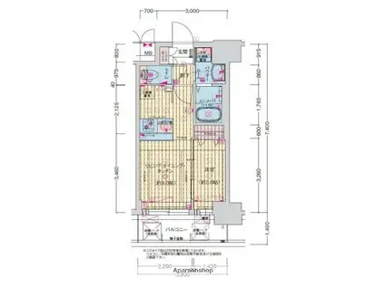 プレサンス新深江ディレット(1LDK/10階)の間取り写真