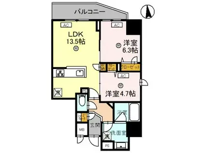 MAISON DE AZURE(2LDK/7階)の間取り写真