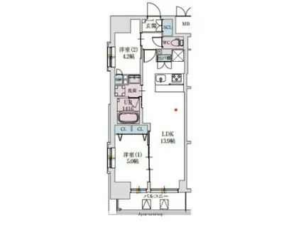 スプランディッド上本町ウエストⅡ(2LDK/14階)の間取り写真