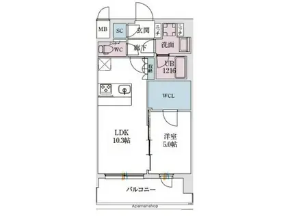 スプランディッド弁天町ウエスト(1LDK/2階)の間取り写真