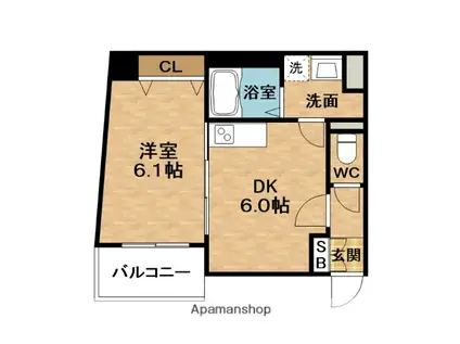 ES-GRANDE南森町(1DK/1階)の間取り写真