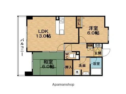 メロディーハイム同心パークウエスト(2LDK/13階)の間取り写真