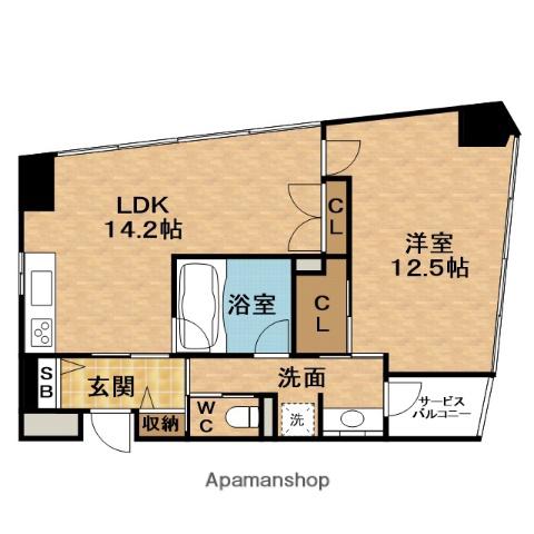ウォブNISHIUMEDA(1LDK/12階)の間取り写真
