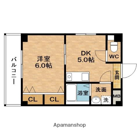 パルティールはるか(1DK/4階)の間取り写真