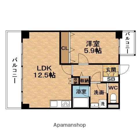 HIGHグレードマンション鷺洲(1LDK/8階)の間取り写真