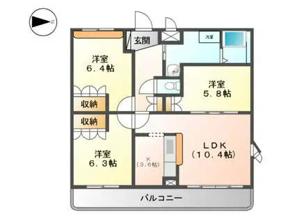 グランドール・ヴィラ(3LDK/3階)の間取り写真