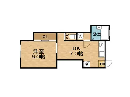 グランソレイユテラサカ(1DK/4階)の間取り写真