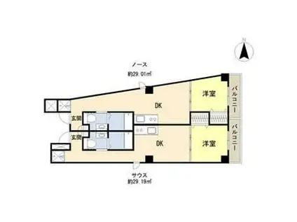 アパートメント谷町(1DK/5階)の間取り写真