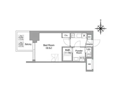 コンフォリア・リヴ大阪本町(1K/7階)の間取り写真