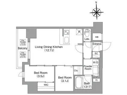 コンフォリア・リヴ北浜高麗橋(2LDK/10階)の間取り写真