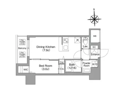 コンフォリア・リヴ北浜高麗橋(1DK/13階)の間取り写真