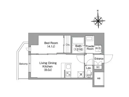 コンフォリア・リヴ北浜高麗橋(1LDK/13階)の間取り写真