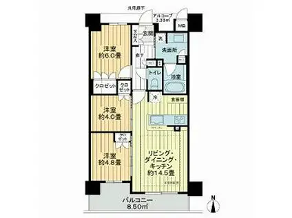 ジオ江坂垂水町(3LDK/3階)の間取り写真