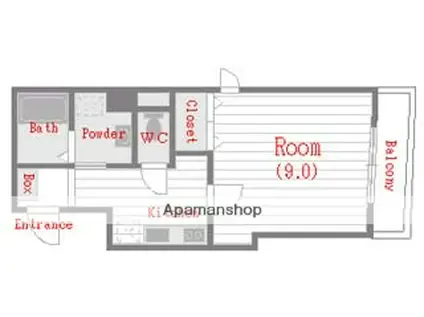 シャトーアスティナ高麗橋(1K/9階)の間取り写真