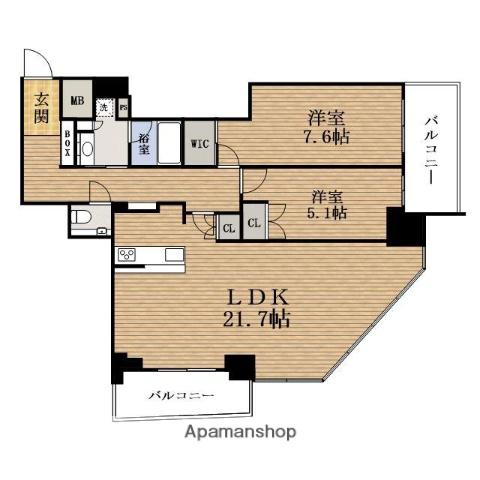 大阪ひびきの街 THE.SANCTUSETOWER(2LDK/18階)の間取り写真