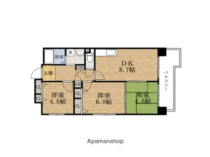 グラマシーITACHIBORI(3DK/2階)の間取り写真