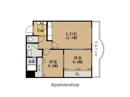ウィステリア谷町(2LDK/3階)の間取り写真